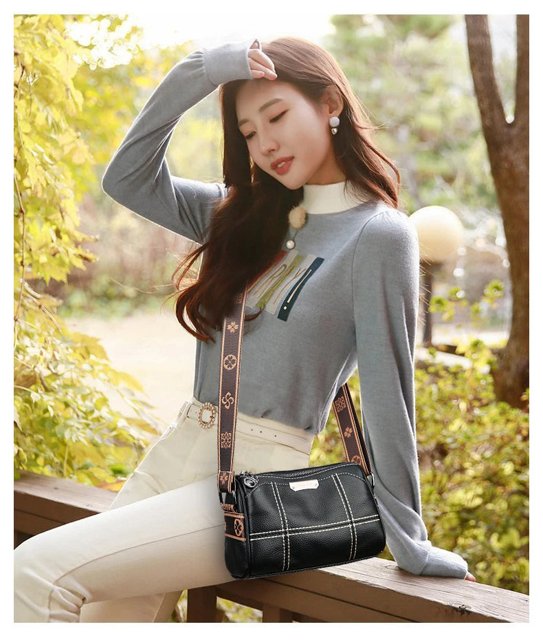 Women Genuine Leather Handbags Luxury Designer 3 Layers Cow Leather Shoulder Crossbody Bags Ladies Large Capacity Messenger Bag