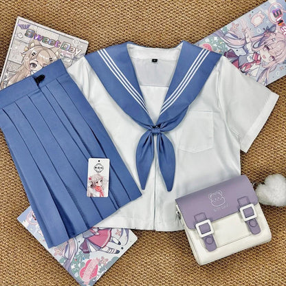 JK Genuine Blue Three-book Sailor Suit Uniform JK Basic College Style Orthodox School Uniform Short Long-sleeved Japanese Suit