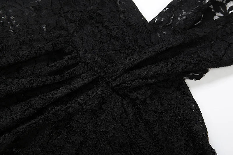 See Through Lace Ribbons Knee Length Jumpsuits Plunge V Neck Sleeveless Halter Backless Night Club Party Women Sexy Rompers