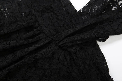 See Through Lace Ribbons Knee Length Jumpsuits Plunge V Neck Sleeveless Halter Backless Night Club Party Women Sexy Rompers