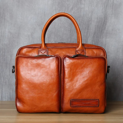 Retro Leather Men's Briefcase Top Layer Leather Handbag Casual Shoulder Messenger Bag Business Laptop Bag Trendy Men's Bag NZPJ