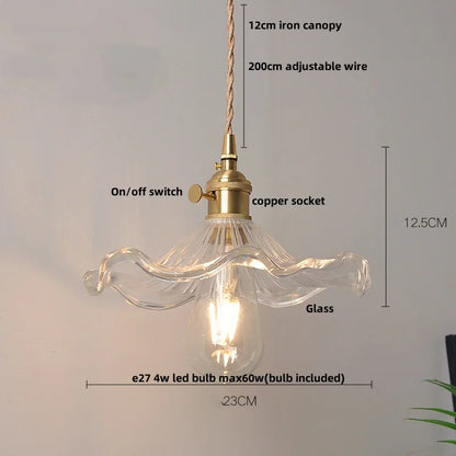 IWHD Home Decor LED Pendant Lights Kitchen Restaurant Copper Socket Flower Green Glass  Nordic Modern Walnut Wood Hanging Lamp