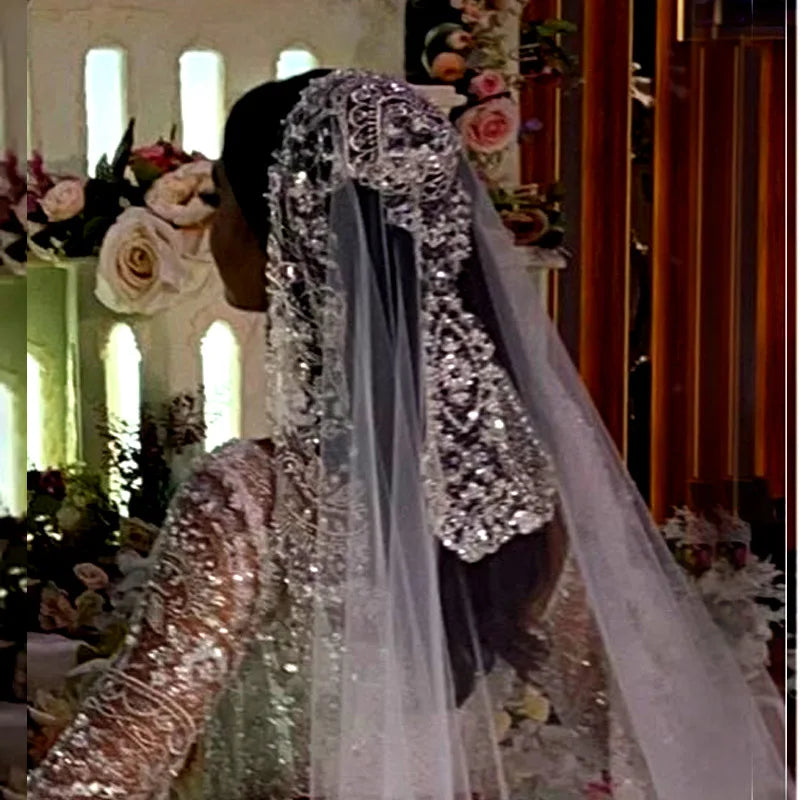 Diamond shiny luminous luxurious veil fully beaded embroidered veil  new cathedral wedding accessories bridal  custom made veil