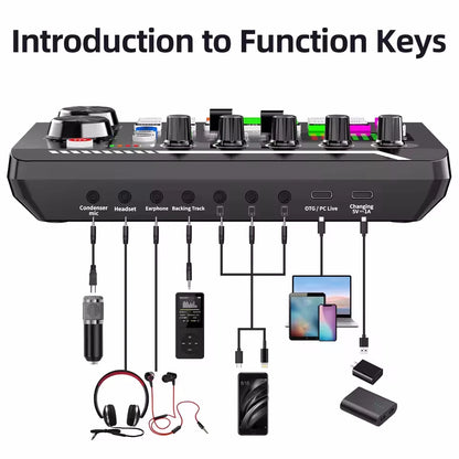 Professional Mic Microphone Wireless Sound Mixer Card Bluetooth Voice Changer For PC Condenser USB Wired Digital Live Soundcard
