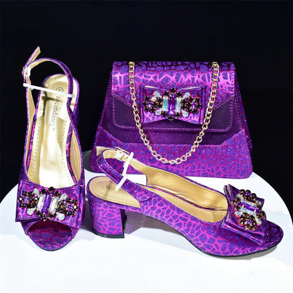 Doershow New Arrival African Wedding Shoes and Bag Set green Color Italian Shoes with Matching Bags Nigerian lady party   SMK1-1