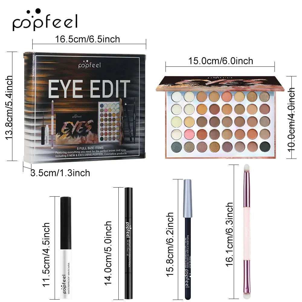 Essential Eye Makeup Set for Beginners Matte&Shimmer Eyeshadow Palette, Mascara, Eyebrow Pencil, Lip Eyeliner,Brush Tool Set Box