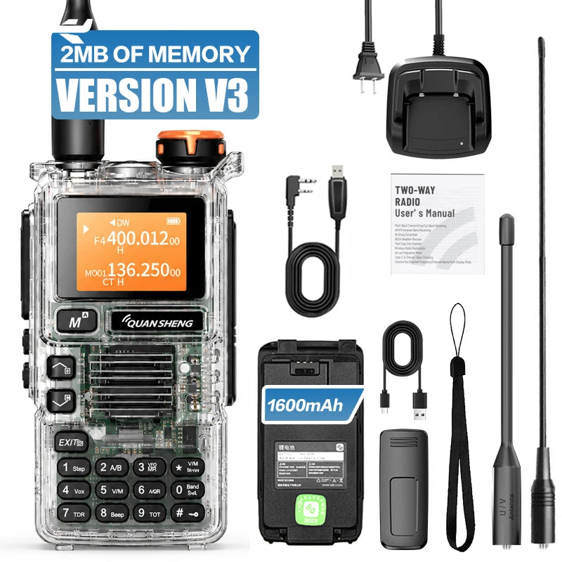 QUANSHENG UV-K5(99) V3 Walkie Talkie 2MB Memory 50-600MHz Air Band RX 5W Two Way Radio Type-C Wireless Copy Custom Firmware
