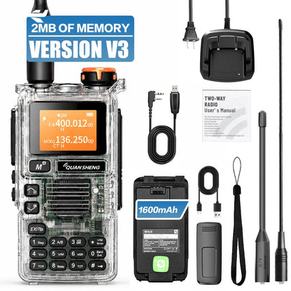 QUANSHENG UV-K5(99) V3 Walkie Talkie 2MB Memory 50-600MHz Air Band RX 5W Two Way Radio Type-C Wireless Copy Custom Firmware