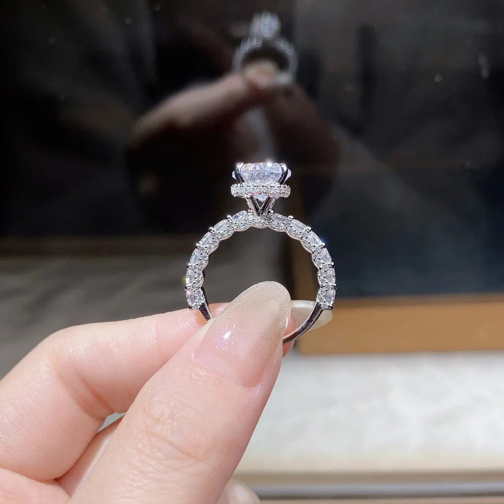 18K white gold and platinum PT950 moissanite diamond ring for women sterling silver 3 carat four-claw diamond ring for wedding