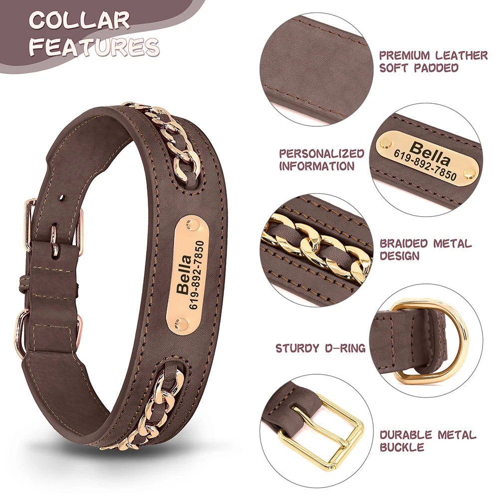 Custom Leather Dog Collar Accessories Personalized ID Tag Nameplate Collars For Small Medium Large Dogs French Bulldog Pitbull