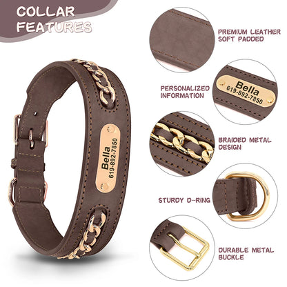Custom Leather Dog Collar Accessories Personalized ID Tag Nameplate Collars For Small Medium Large Dogs French Bulldog Pitbull