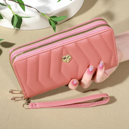 Chic Faux Leather Wallet - Double Zipper Security - Coin Purse & Card Slots - Fashionable Wristband Clutch for Everyday