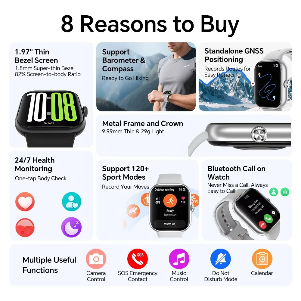 New Honor Choice Watch 2 Pro Smartwatch 5ATM+IP68 Waterproof 1.97" Bezel AMOLED Screen Barometer GPS GNSS Compass 360mAh Battery