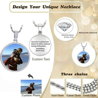 ESKEEM Custom Picture Moissanite Pendant Necklace 18k Gold Plated Personalized Brass Circle Chain Photo Pendant for Men Women