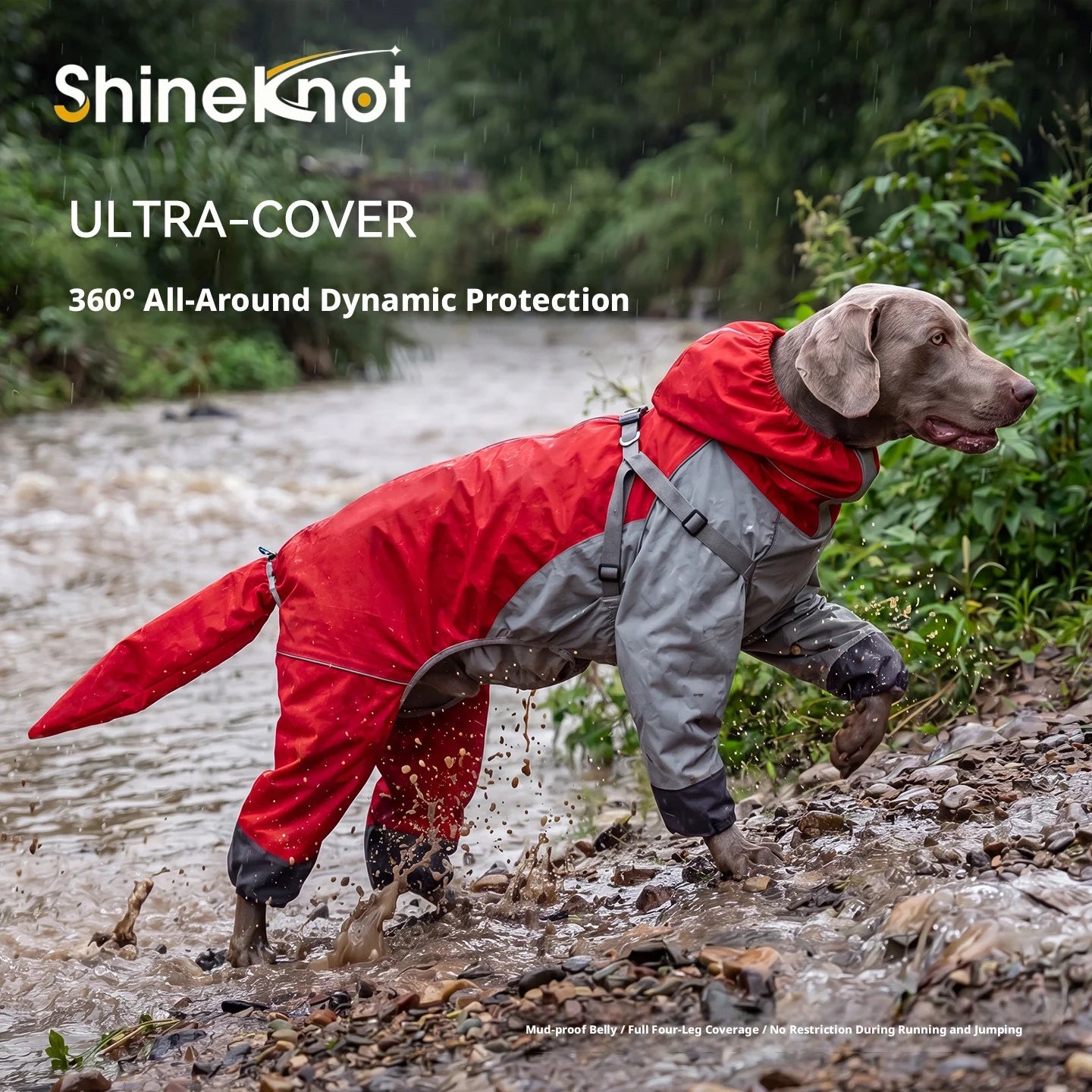 SHINEKNOT Pet Raincoat Night Reflective Strip Waterproof Raincoat Walking Clothing Large Dog All Inclusive Hooded Raincoat