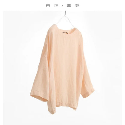Plus-Size Women's Clothing~Hemp Long-Sleeved Shirt, Casual Sun-Protective Top, New Spring/Summer 2026 Style