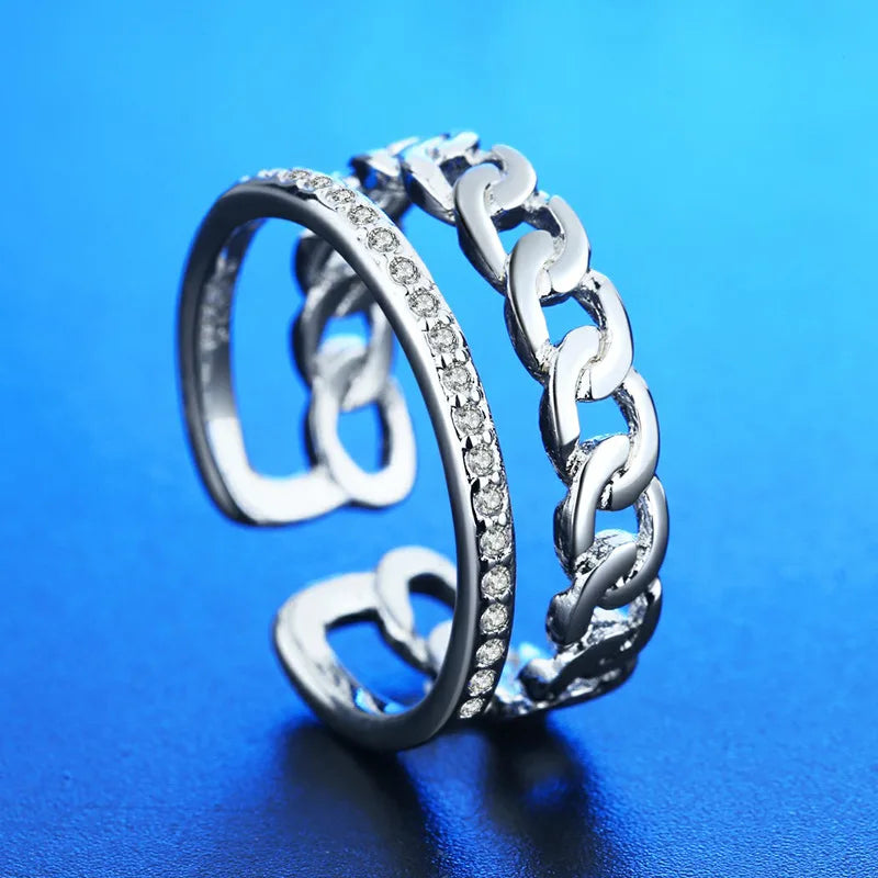 925 Sterling Silver Ring Heart AAA Zircon Open adjustable Engagement For Women Wedding Fashion Jewelry Party Gifts