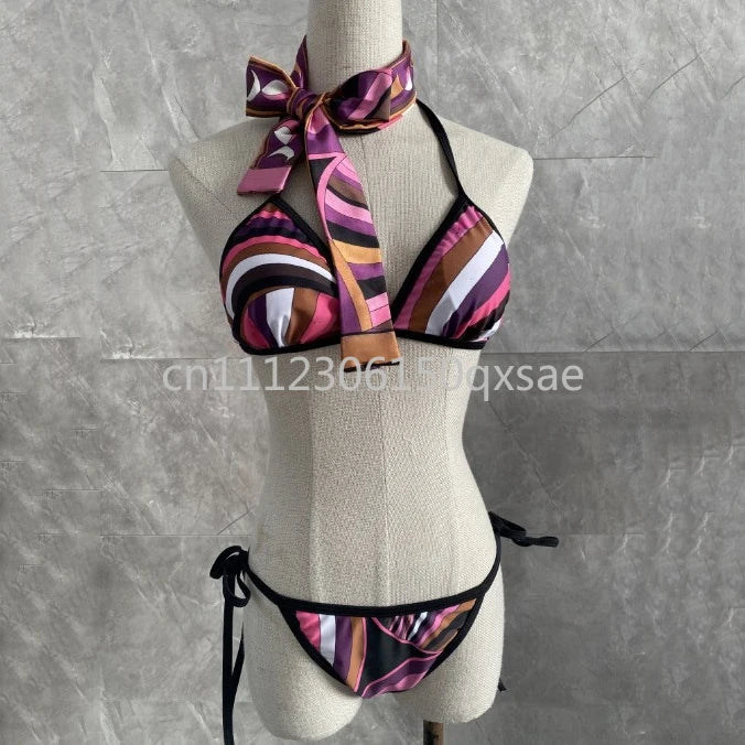 Classic Design Women's Headband Swimsuits with Letter Signature Logo Designer Brand Lady Sexy Scarf Swimsuits Beachwear