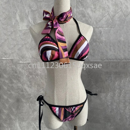 Classic Design Women's Headband Swimsuits with Letter Signature Logo Designer Brand Lady Sexy Scarf Swimsuits Beachwear
