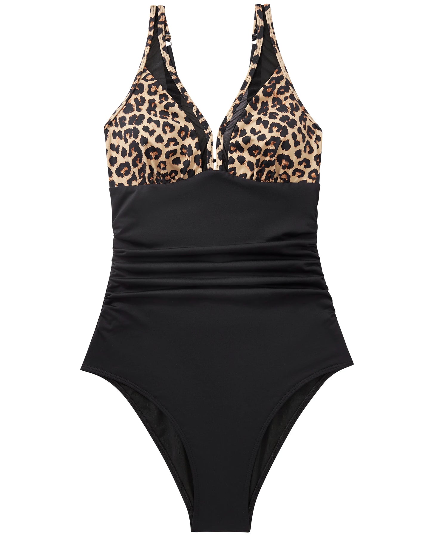 Women Sexy Mesh One Piece Swimsuit Tummy Control Ruched Slimming Shapewear Bathing Suits Lace Up Back Swimwear Monokini Mujer