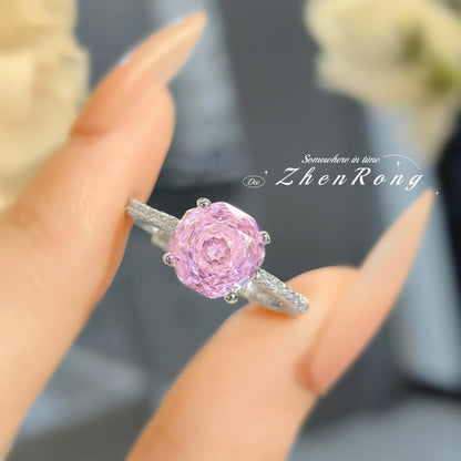 Foyejev Luxury Round Rose-cut Purple-Iron Oxide Zircon Pendant Necklace Earrings Ring Engagement Jewelry Set (Women's Style)