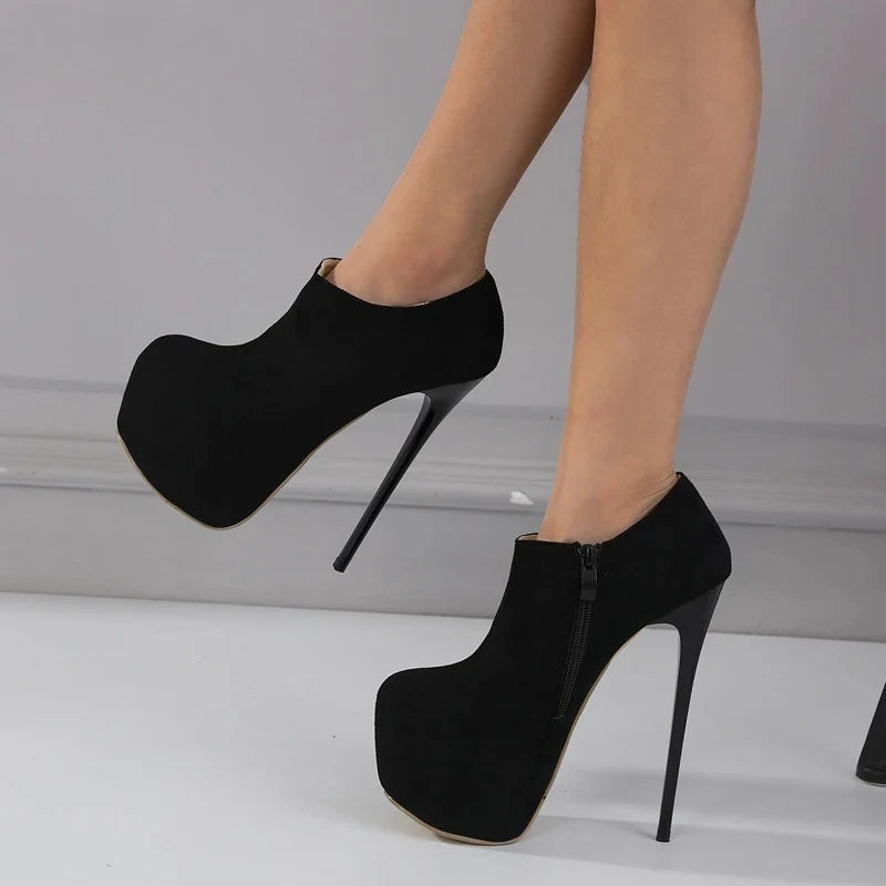Aneikeh Spring Fashion Round Toe Ankle Boots Platform Women Zip Extreme Club Style Ultra High Heels Party Shoes Zapatos Mujer