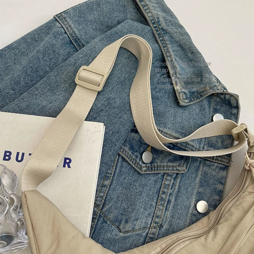New Fashion Canvas Crossbody Bags Korean Simplified Shoulder Bag Large Capacity Sports Hobos Bag Solid Color Dumpling Bag