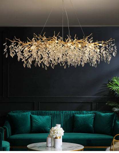 Modern Dining Room Branch Pendant Lights Lustre Crystal Led Hanging Lamp Post Luxury G9 Suspend Lamp Gold Droplight Fixtures