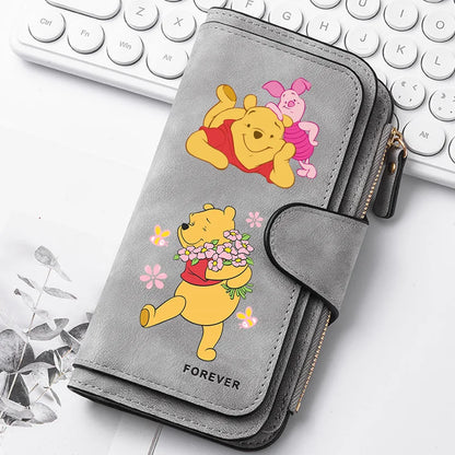 Winnie the Pooh Long Zip Wallet Multi-Card Cute Cartoon Pattern Soft Texture Wallet for Women Large Capacity Lady Clutch Bag