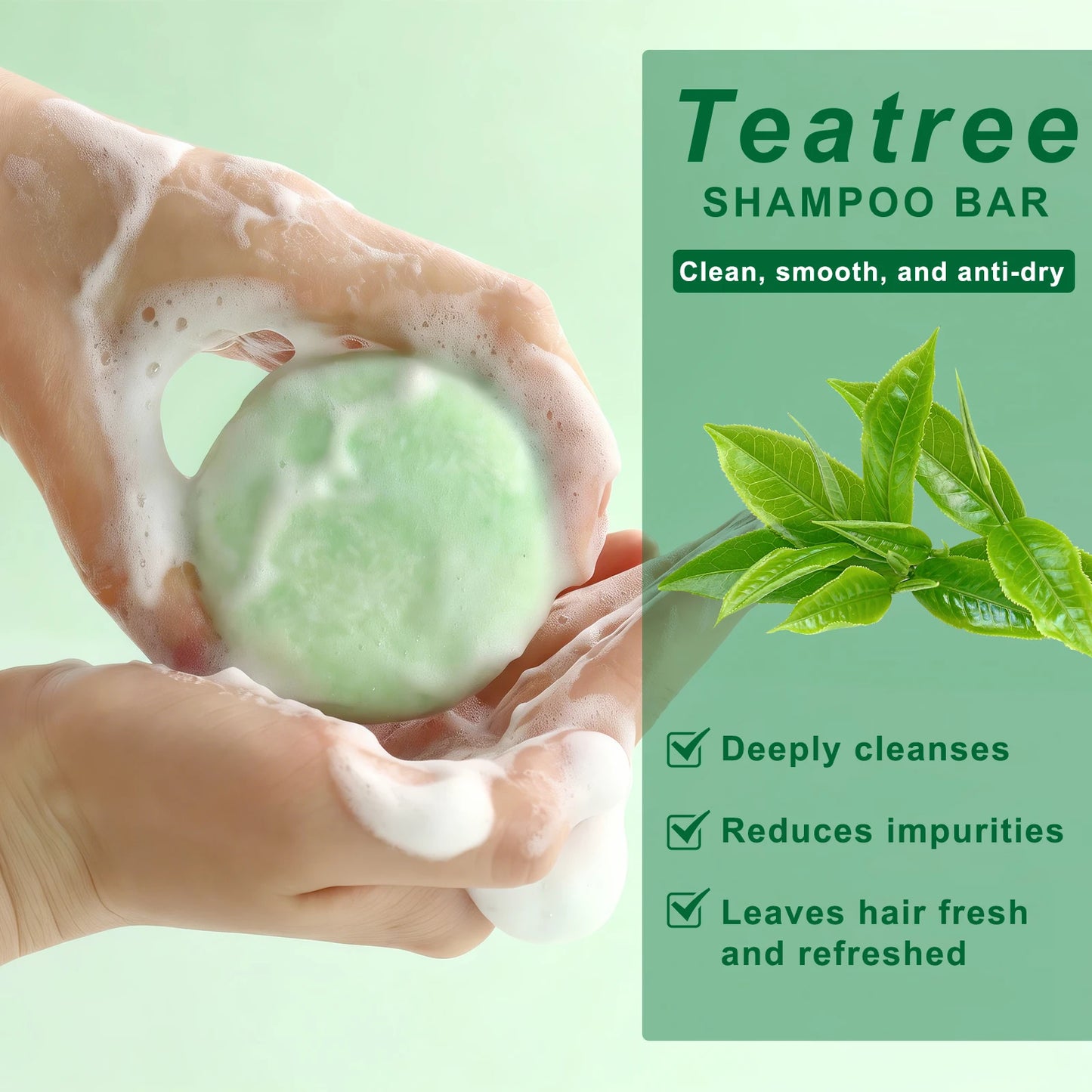 Natural Tea Tree Shampoo Bar Oil Control Anti Dandruff Refreshing Scalp Cleansing Solid Shampoo Soap for Oily Flaky Hair