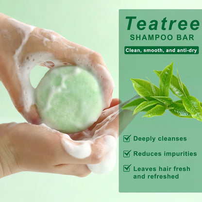 Natural Tea Tree Shampoo Bar Oil Control Anti Dandruff Refreshing Scalp Cleansing Solid Shampoo Soap for Oily Flaky Hair