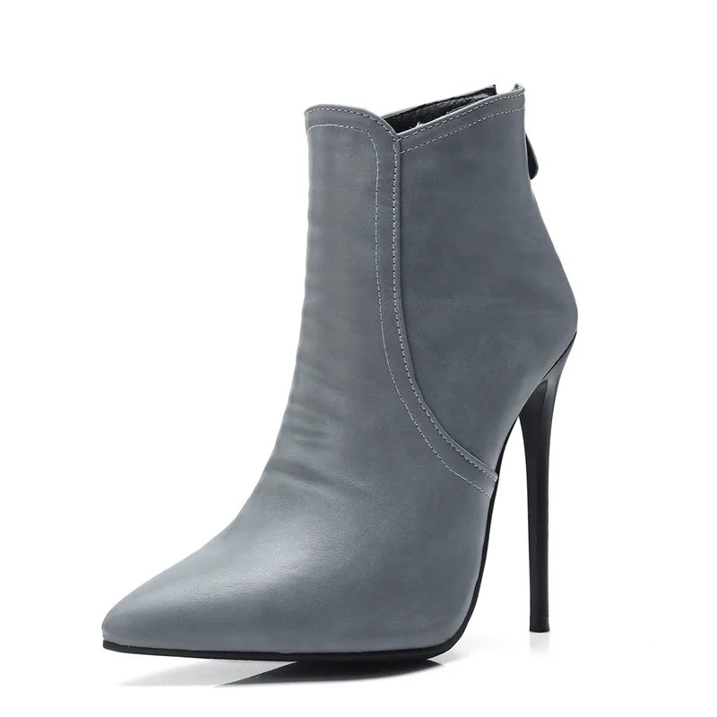 Black Women's high-heeled Ankle Boots Spring Autumn Fashion Point Toe Ladies Shoes Sexy Nightclub Short Boot Grey Large Size 45