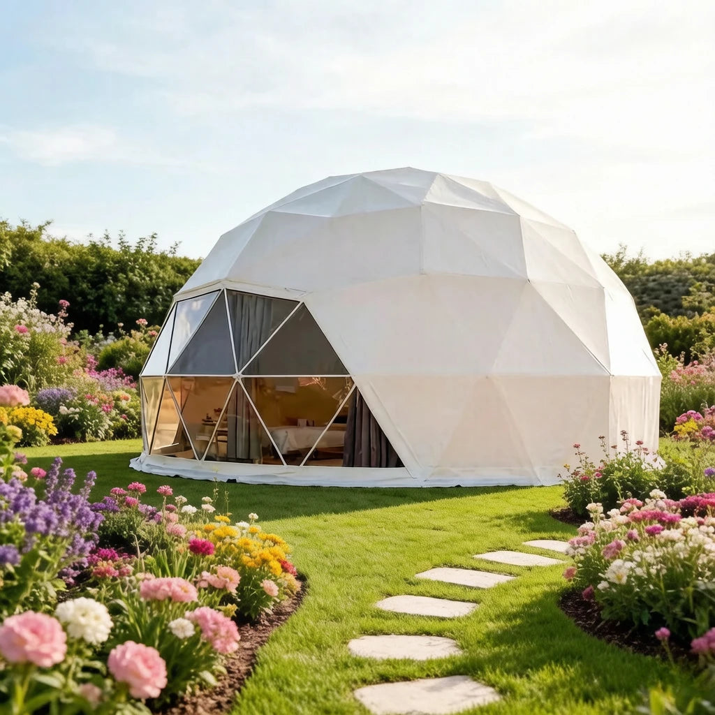 Wholesale Prices Tents New Luxury Outdoor Glamping Hotel 7m 8m 9m Geodesic Dome Tent With Bathroom