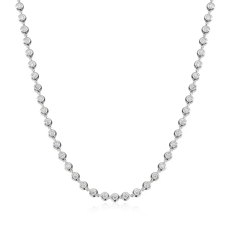 KNOBSPIN Full 3mm Round Moissanite Tennis Necklaces for Women GRA Certified s925 Sterling Silver 18k Dainty Lab Diamond Necklace