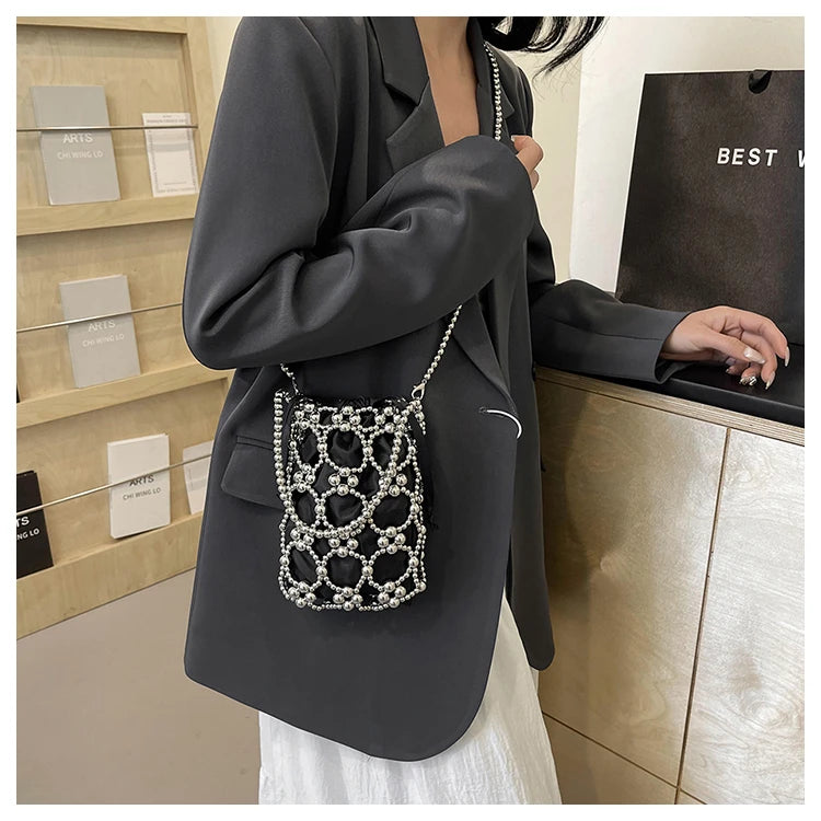 White Beading Bucket Shoulder and Crossbody Bags Exquisite Sense of Luxury Fresh Party Handbags for Women 2024 Fashion on Sale