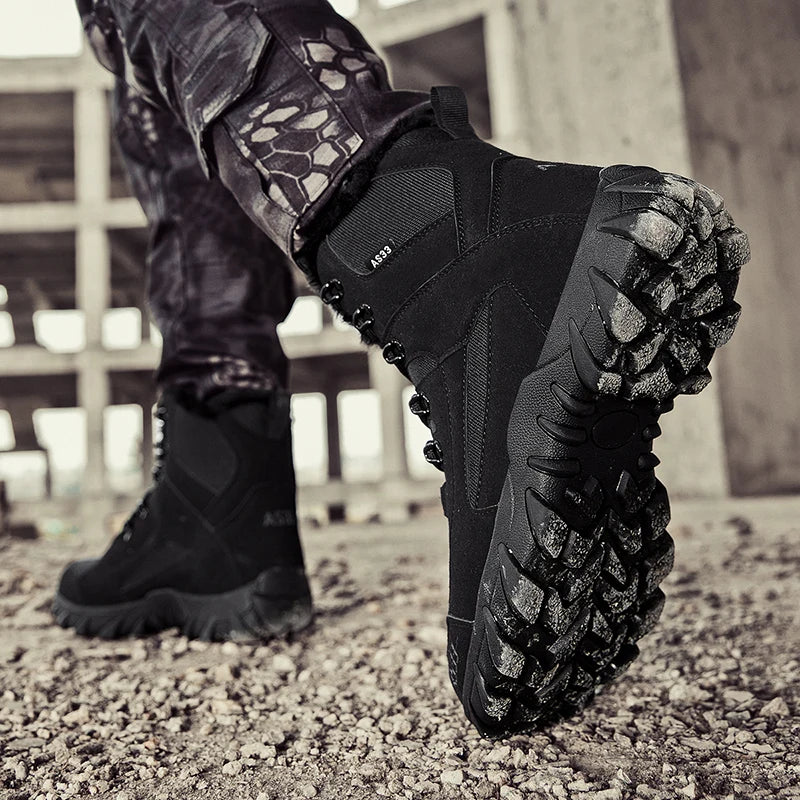 Brand Men's Winter Shoes Waterproof Hiking Boots Plush Warm Snow Ankle Boots Anti-slip Outdoor Trekking Sneakers Male Work Shoes
