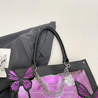 Sweet Y2k Lolita Butterfly Chain Shoulder Bags Trendy Gothic Harajuku Ita Bag Japanese Chic Women Transparent Handbags Crossbody