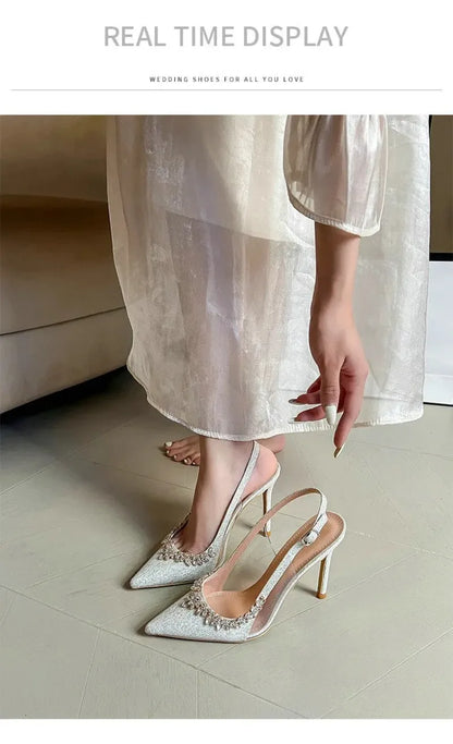 Luxury Designer Women Shoes Exquisite Rhinestone High Heeled Sandals for Woman Elegant French Style Casual Shoes Sandalias Mujer