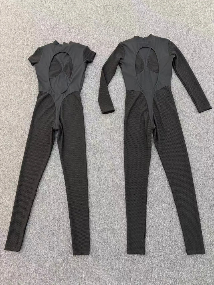 Sexy One-Piece Womens Tracksuit Long Sleeved Sports Rompers Running Yoga Jumpsuit High Stretch Push Up Fitness Workout Bodysuits