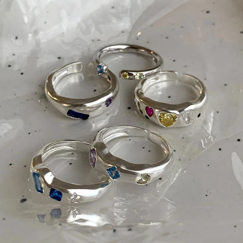VENTFILLE 925 Sterling Silver Geometric Multilayer Round Bead Ring Female Fashion Punk Temperament Prevent Allergy Charm Jewelry