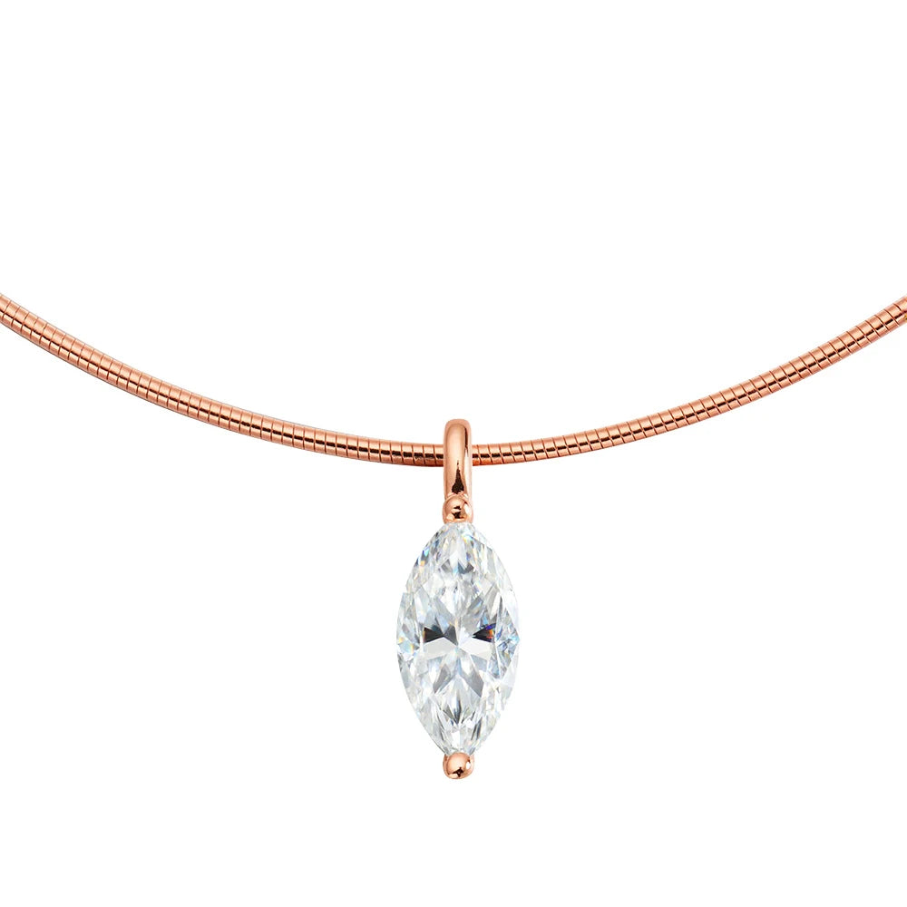 Smyoue 3CT 7*14MM Marquise Cut Moissanite Necklace for Women Solitaire Pendant Sparkling Chain Lab Diamond Pure 925 Jewelry