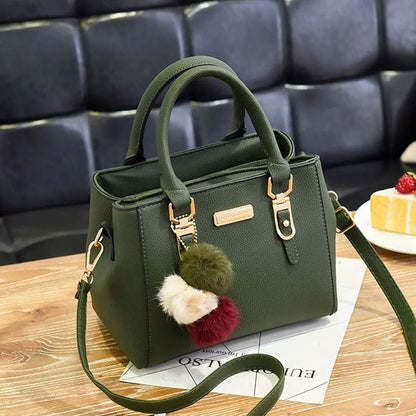 Simple Fashion Shoulder Bags PU Leather Solid Color Embossed Crossbody Bag Large Capacity with Pendant Female Messenger Bag