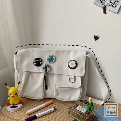 Fashion Women Canvas Shoulder Bags For Youth Casual Ladies Large Capacity Crossbody Bags Solid Handbags Messenger Bags for Women