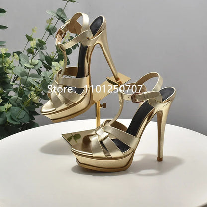 Luxury Style Women Sandals Summer Platform Women High Heels 14CM Open Toe Spike Heels Dressing Shoes Brand