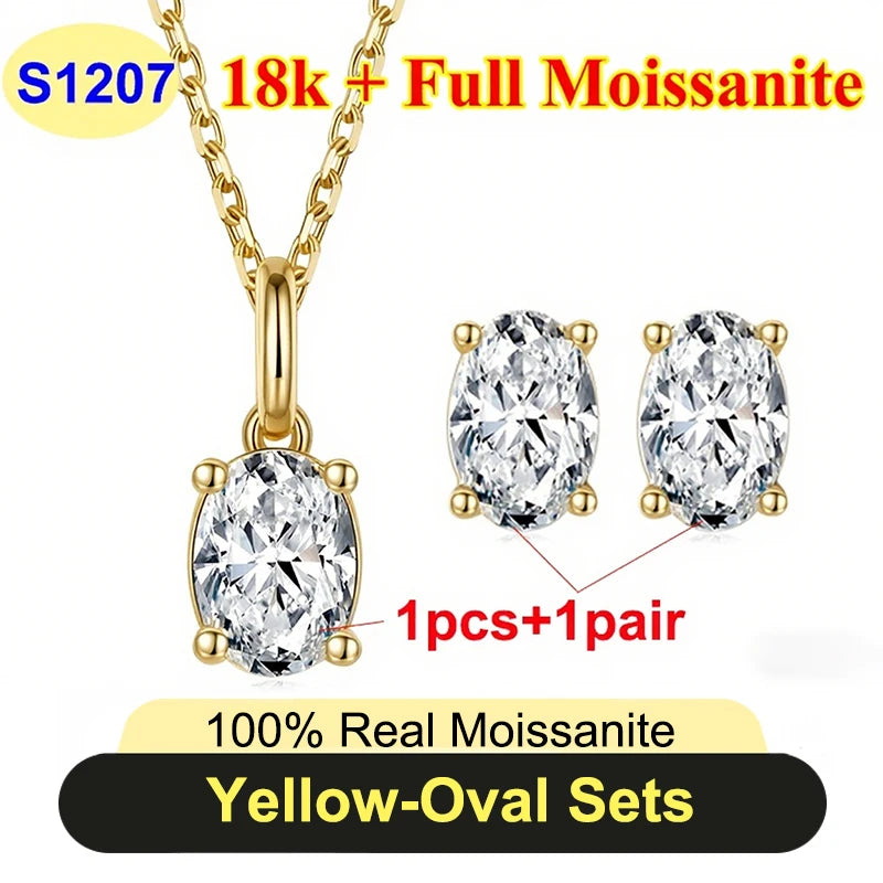 Full Shape 1-3ct Moissanite Women's Moissanite Jewelry Sets 925 Silver Plated 18k Gold D Color Necklace Earrings For Women Gift