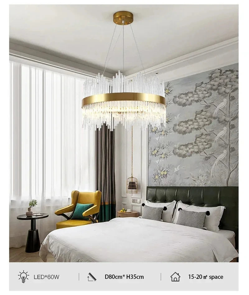 Modern Luxury Crystal Ceiling Chandelier Stainless Steel Living Room Lights Home Decor Dining Room Pendant Lamp Interior Bedroom
