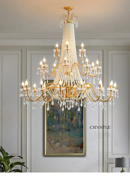 French Candle E14 Led Chandelier Villa Stairs Pearl Crystal Led Pendant Lights Hotel Art Decor Suspend Light Led Luminarias