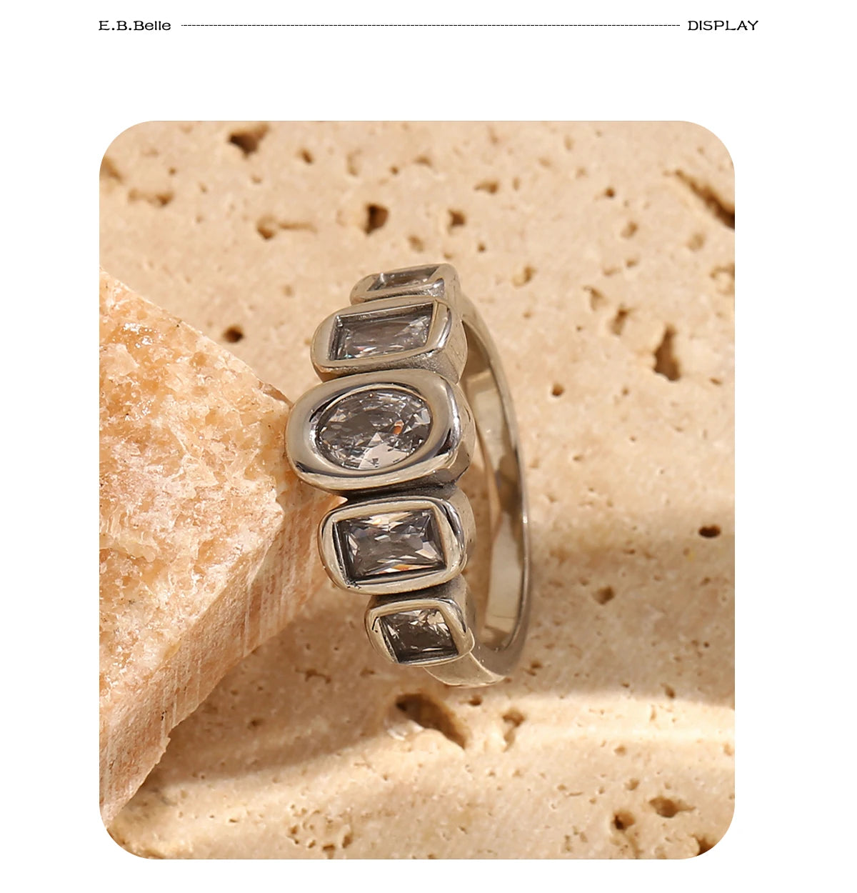 E.B.belle High Quality Geometric Clear Zircon Ring Classic Style18k Gold Plated Popular Jewelry Charm Hypoallergenic