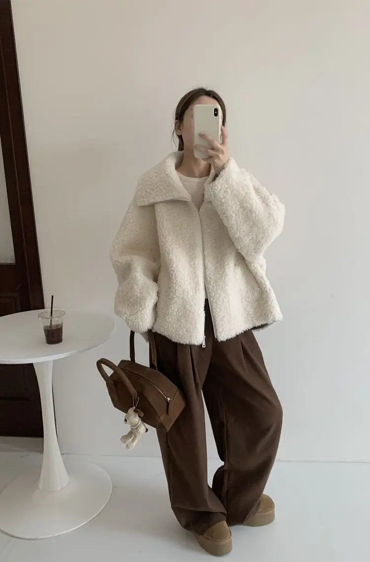 Fake Fleece Coat Women New Autumn Winter Casual Fleece-Lined Thickened Fur-Onepiece Coat Top