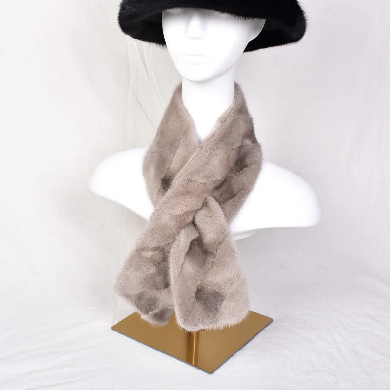 Besfilin Genuine Real Mink Fur Unisex Scarf Double-Sided Solid Color Patchwork Warmth for Men And Women Spring Autumn Winter